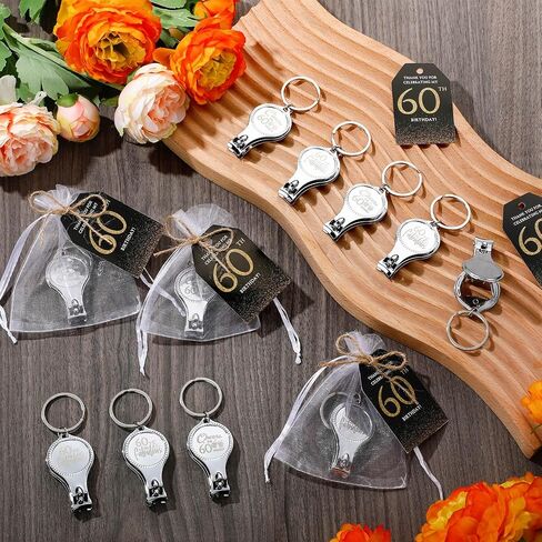 Zeyune 30 Sets 60th Birthday Party Favors للضيوف المباراة الافتتاحية لزجاجة الأظافر Clippers Bulk Bulk Thank You Cards مع أكياس هدايا Organza لأصحاب أعياد الميلاد التذكارية. in Kuwait