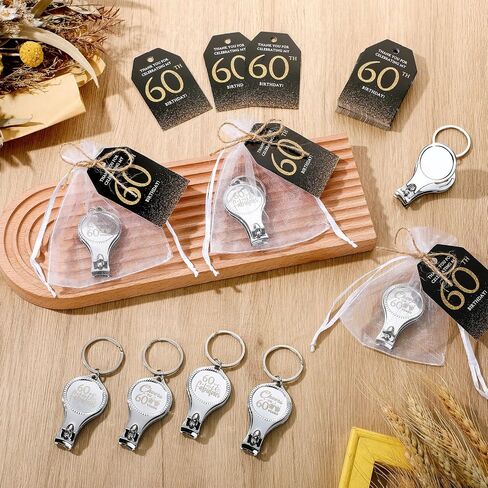Zeyune 30 Sets 60th Birthday Party Favors للضيوف المباراة الافتتاحية لزجاجة الأظافر Clippers Bulk Bulk Thank You Cards مع أكياس هدايا Organza لأصحاب أعياد الميلاد التذكارية. in Kuwait