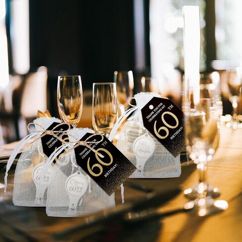 Zeyune 30 Sets 60th Birthday Party Favors للضيوف المباراة الافتتاحية لزجاجة الأظافر Clippers Bulk Bulk Thank You Cards مع أكياس هدايا Organza لأصحاب أعياد الميلاد التذكارية. in Kuwait