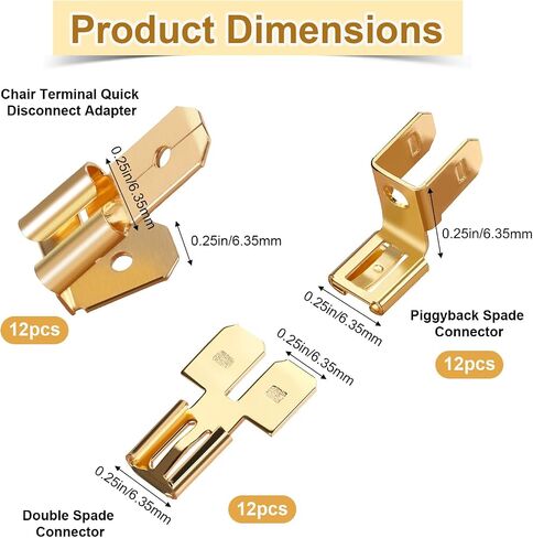 36pcs Electrical Connectors Kit, Includes 12pcs Double Spade Connectors 12pcs Piggyback Spade Connectors 12pcs Chair Terminal Adapters Brass Connectors Terminal Kit in Saudi Arabia