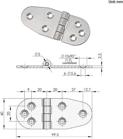 مدورة من الفولاذ المقاوم للصدأ الأجزاء الثقيلة مفصلات 1pcs (79.5mmx40mm) in Kuwait