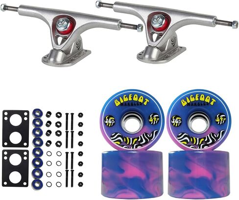 TGM Skateboards Premium Longboard Upgrade Kit with Paris Trucks, Wheels, Hardware, and ABEC 7 Bearings Kit - V2 180 Raw + Bigfoot 76mm 84A Blue Swirl in Kuwait