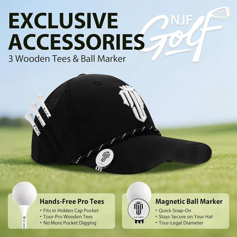 NJF Golf Hat Men - قبعات غولف رجالي قابلة للتنفس ، قبعة قابلة للتعديل حبل Snapback ، قبعة مريحة مع حامل الإنطلاق in Saudi Arabia