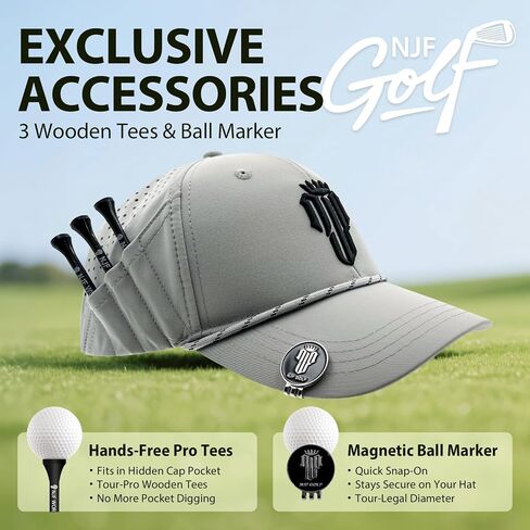 NJF Golf Hat Men - قبعات غولف رجالي قابلة للتنفس ، قبعة قابلة للتعديل حبل Snapback ، قبعة مريحة مع حامل الإنطلاق in Kuwait