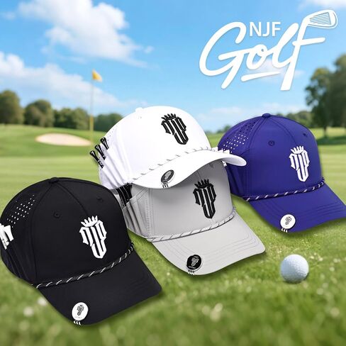 NJF Golf Hat Men - قبعات غولف رجالي قابلة للتنفس ، قبعة قابلة للتعديل حبل Snapback ، قبعة مريحة مع حامل الإنطلاق in Kuwait