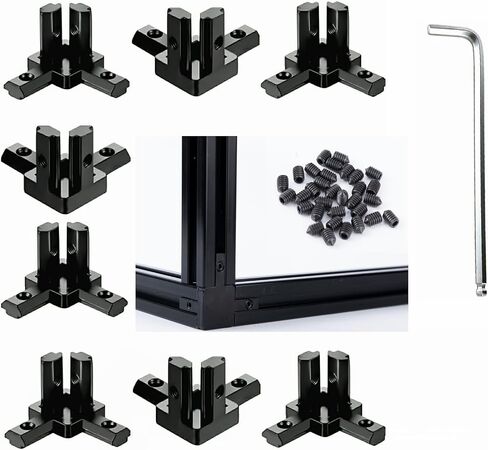 8 Sets of 2020 Series Aluminum Profile Accessories with 3-Way Right Angle connectors (Black) Suitable for 6mm in Saudi Arabia