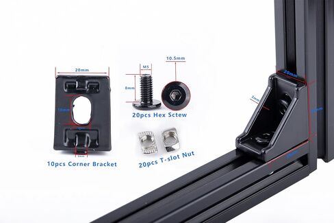 8 مجموعات من ملحقات ملف تعريف الألومنيوم من سلسلة 2020 مع موصلات الزاوية اليمنى ثلاثية (أسود) مناسبة ل 6 مم in Kuwait