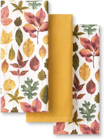 Martha Stewart Autumn Harvest Pumpkins Kitchen Towel 3-Pack Set, 100% Cotton with Absorbent Terrycloth, Decorative Kitchen Towels, Orange/Green/Ivory, 16"x28" in Saudi Arabia