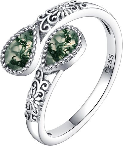 925 Sterling Silver Moonstone Rings للنساء قابلة للتعديل عباد الشمس حلقة الإبهام خمر ملعقة المجوهرات هدايا in Kuwait