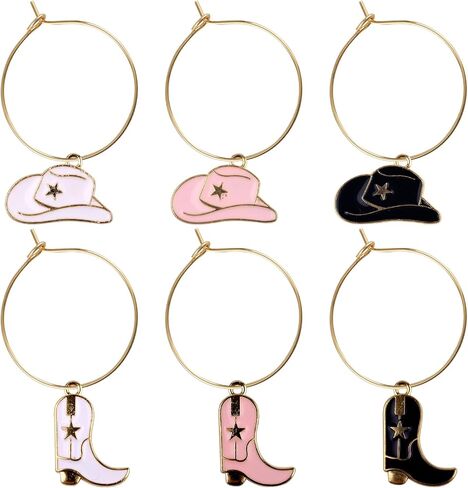 6pcs Cowboy Boot Hat سحر زجاجي ، وسحر زجاج نبيذ لطيف العلامات علامات المرح علامات الجذور للذات لنظارات الجذعية الحفلات والزخارف in Saudi Arabia