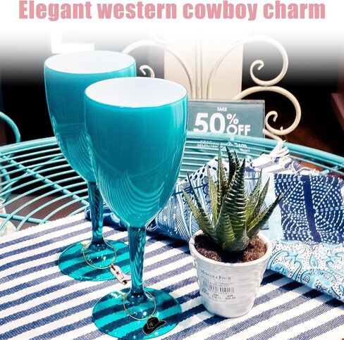 6pcs Cowboy Boot Hat سحر زجاجي ، وسحر زجاج نبيذ لطيف العلامات علامات المرح علامات الجذور للذات لنظارات الجذعية الحفلات والزخارف in Saudi Arabia
