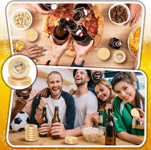 VESICI 24 PCS فتاحة الزجاجة المغناطيسية 2.5 بوصة DIY الخيزران على شكل قلب فتحات البيرة فتحات الخشب الثلاجة غنطة الثلاجة هدية لمحبي البيرة الزفاف ضيوف الحفلات الحفلات (الشكل المستدير) in Kuwait
