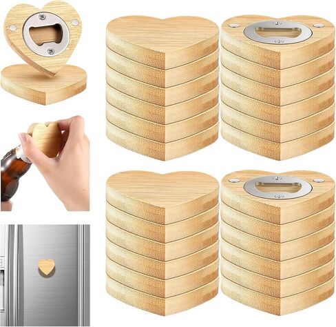 VESICI 24 PCS فتاحة الزجاجة المغناطيسية 2.5 بوصة DIY الخيزران على شكل قلب فتحات البيرة فتحات الخشب الثلاجة غنطة الثلاجة هدية لمحبي البيرة الزفاف ضيوف الحفلات الحفلات (الشكل المستدير) in Kuwait