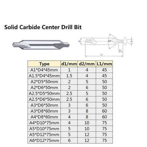 1PCS A1-A6 Carbide Center Center Bits مجموعة ، قطعة قاطع الفولاذ الفولاذ الصلب من النوع 60 درجة (A2XD6X50) in Saudi Arabia