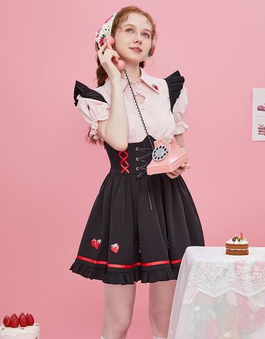 Strawberry Shortcake Officially Licensed Women's Maid Dress Cute Casual Dress Maid Costume Red in Saudi Arabia