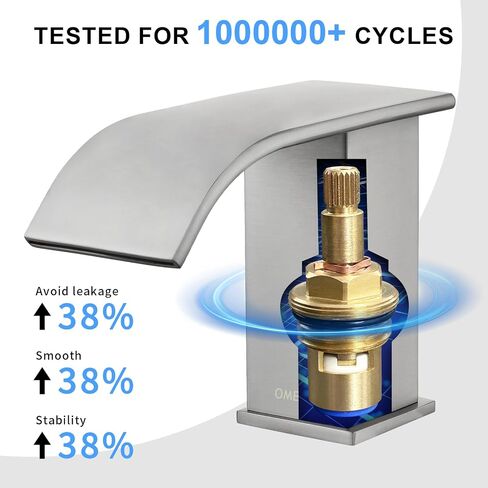 Brushed Nickel Bathroom Faucet 3 Hole, OMEKNTOP 8 Inch Waterfall Bathroom Faucet with Overflow Pop Up Drain and cUPC Hose, Two Handle Bathroom Sink Faucet for Basin Lavatory Vanity in Saudi Arabia