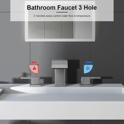 Brushed Nickel Bathroom Faucet 3 Hole, OMEKNTOP 8 Inch Waterfall Bathroom Faucet with Overflow Pop Up Drain and cUPC Hose, Two Handle Bathroom Sink Faucet for Basin Lavatory Vanity in Saudi Arabia