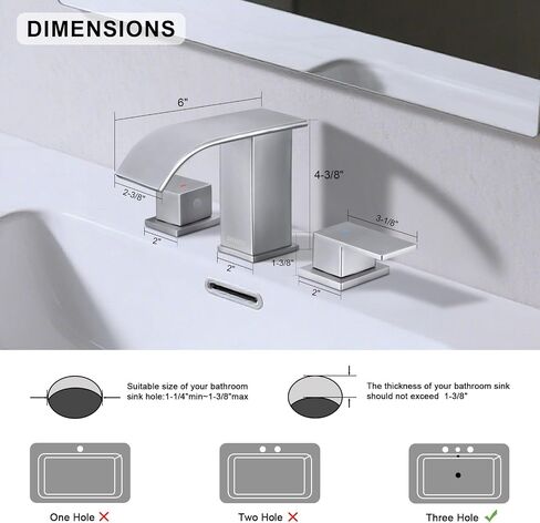 Brushed Nickel Bathroom Faucet 3 Hole, OMEKNTOP 8 Inch Waterfall Bathroom Faucet with Overflow Pop Up Drain and cUPC Hose, Two Handle Bathroom Sink Faucet for Basin Lavatory Vanity in Saudi Arabia