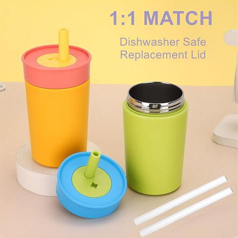 Compatible with Owala Kids Replacement Lid,Silicone Replacement Lid Fit for Owala Kids Insulation Stainless Steel Tumbler 12 Oz 15 Oz,with Spill Resistant Flexible Straw,Dishwasher Safe,Green,2Set. in Kuwait