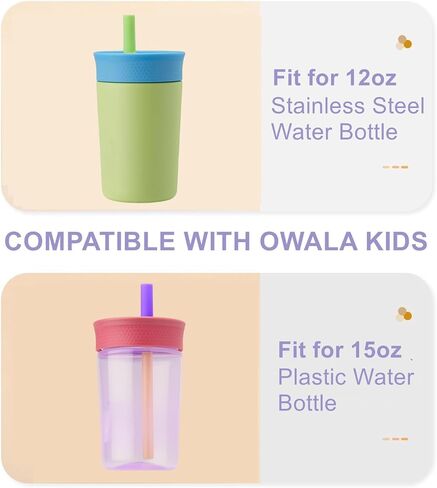 Compatible with Owala Kids Replacement Lid,Silicone Replacement Lid Fit for Owala Kids Insulation Stainless Steel Tumbler 12 Oz 15 Oz,with Spill Resistant Flexible Straw,Dishwasher Safe,Green,2Set. in Kuwait