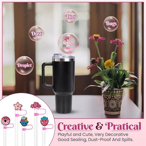 قش سيليكون 6 عبوات متوافق مع Stanley 30oz و 40oz Tumblers و Gater Bottle-قبعات القش القابلة لإعادة الاستخدام وأغطية أعلى ، مقاومة للأغبار ، ملحقات كأس ستانلي لطيف وردي in Saudi Arabia