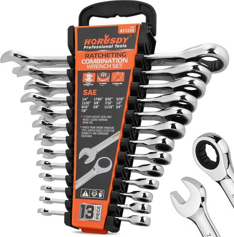 مجموعة مفاتيح الربط 26 قطعة | قياس و SAE | مجموعة Ratchet Wrchenches مع منظم | 72 الأسنان | Chrome Vanadium Steel | 6-19 مم و 1/4 "إلى 3/4" (13 قطعة متري و SAE) in Kuwait