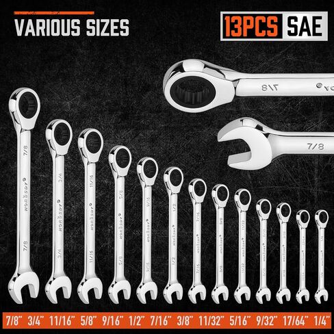 مجموعة مفاتيح الربط 26 قطعة | قياس و SAE | مجموعة Ratchet Wrchenches مع منظم | 72 الأسنان | Chrome Vanadium Steel | 6-19 مم و 1/4 "إلى 3/4" (13 قطعة متري و SAE) in Kuwait