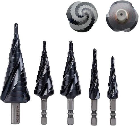 1Pcs M35 Cobalt TiALN Step Drill Bit Spiral Groove 3 Flutes Quick Change Shank Industrial Quality for Stainless Steel(5-23mm(10 Steps),Quick Change Shank) in Saudi Arabia