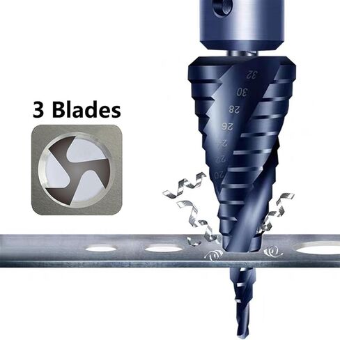 1Pcs M35 Cobalt TiALN Step Drill Bit Spiral Groove 3 Flutes Quick Change Shank Industrial Quality for Stainless Steel(5-23mm(10 Steps),Quick Change Shank) in Saudi Arabia