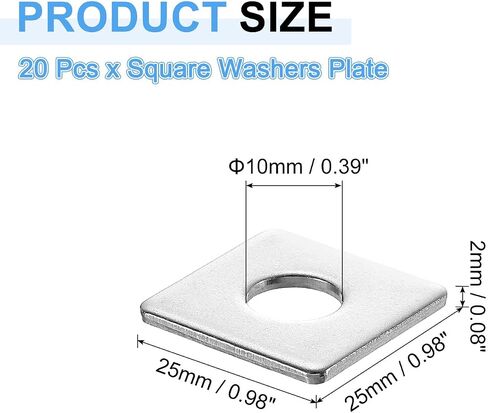 uxcell 20Pcs 1" Square Plate Washer for 3/8" Bolt, 304 Stainless Steel Bearing Plate Flat Washers Spacer Gasket for Machinery Repair, Outdoor Construction (0.08" Thick) in Saudi Arabia