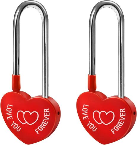 2 PCS Red 3.5" 50mm Love Padlock Single Heart Lock,Love-You-Forever Metal Aluminum Padlock for Lovelock Bridge,Wedding & Anniversary(Keyless) in Saudi Arabia