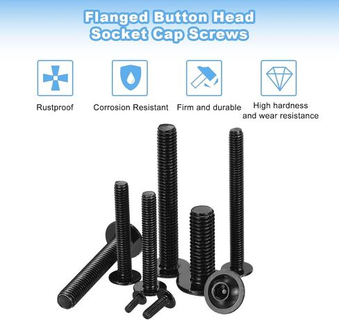 uxcell 100Pcs M3-0.5x8mm Flanged Button Head Socket Cap Screws, 304 Stainless Steel Socket Drive Fasteners Bolts, Fully Thread Machine Screws, Black in Saudi Arabia
