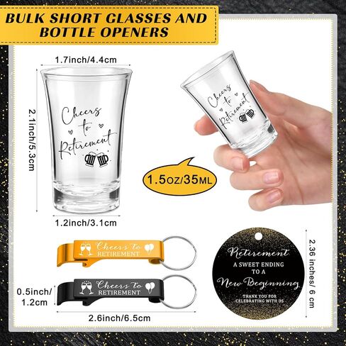 Vesici 50 Set Retirement Party Favors for Guests 3 colors Bottle Opener Keychains Bulk Cheers to Retirement Acrylic Short Glasses Thank You Tags with Organza Bags Twine Party Souvenirs Gifts in Saudi Arabia