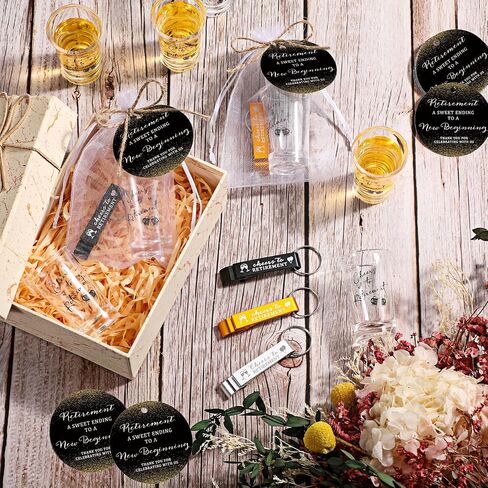 Vesici 50 Set Retirement Party Favors for Guests 3 colors Bottle Opener Keychains Bulk Cheers to Retirement Acrylic Short Glasses Thank You Tags with Organza Bags Twine Party Souvenirs Gifts in Saudi Arabia