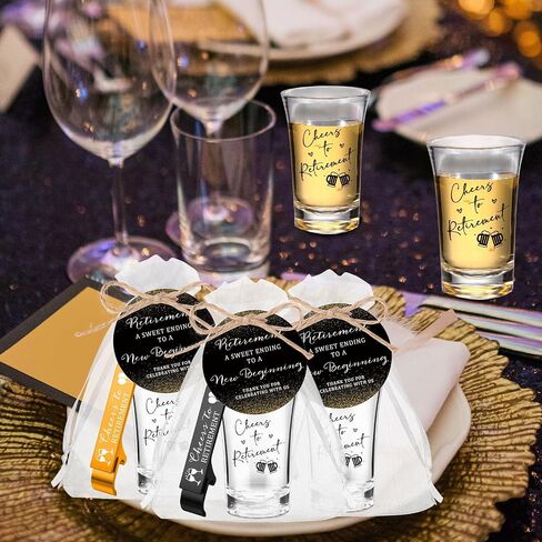 Vesici 50 Set Retirement Party Favors for Guests 3 colors Bottle Opener Keychains Bulk Cheers to Retirement Acrylic Short Glasses Thank You Tags with Organza Bags Twine Party Souvenirs Gifts in Saudi Arabia
