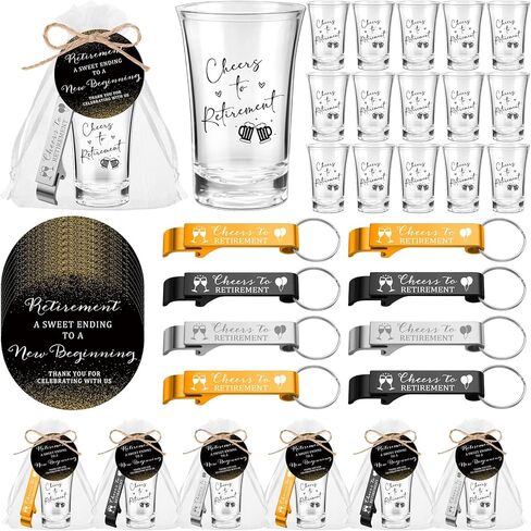 VESICI 50 SET PRESTIMERMENT Party FAVORS للضيوف 3 ألوان متاحة للزجاجة مفاتيح هتافات كبيرة للتقاعد أكريليك نظارات قصيرة شكرا لك علامات مع أكياس أورجانزا توخي الحزب الهدايا التذكارية in Saudi Arabia