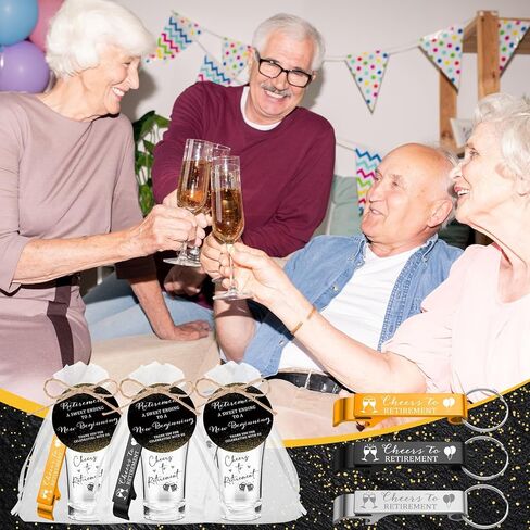 VESICI 50 SET PRESTIMERMENT Party FAVORS للضيوف 3 ألوان متاحة للزجاجة مفاتيح هتافات كبيرة للتقاعد أكريليك نظارات قصيرة شكرا لك علامات مع أكياس أورجانزا توخي الحزب الهدايا التذكارية in Saudi Arabia