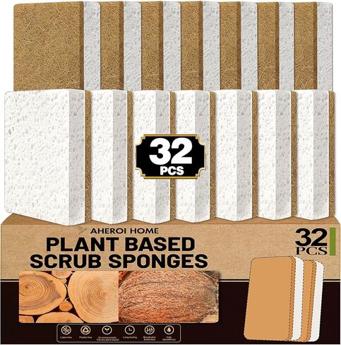 Ahheroi Natural Dish Sponge ، 18 إسفنج المطبخ القابل للتحلل في النباتات للأطباق ، إسفنجات سميد الصداقة للبيئة ، منتجات تنظيف الأطباق الإسفنج العضوية للمنزل ، غير الخدش in Kuwait