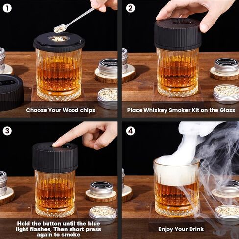طقم Smoker Electric Whisky ، No Butane مطلوب (أخف مضمن) ، مجموعة مدخن كوكتيل قابلة لإعادة الشحن مع 6 نكهة رقاقة الخشب ، مجموعة مدخن المشروبات القديمة ، هدية مثالية للرجال ، الأب ، الزوج. in Saudi Arabia