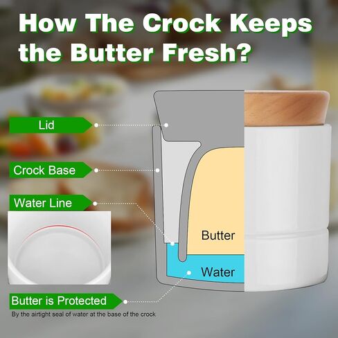 French Butter Dish,Samseel Porcelain Butter Crock with Water Line and Thick Wooden Lid, a Countertop Butter Keeper for Spreadable,Matte Black in Saudi Arabia