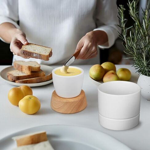 French Butter Dish,Samseel Porcelain Butter Crock with Water Line and Thick Wooden Lid, a Countertop Butter Keeper for Spreadable,Matte Black in Saudi Arabia