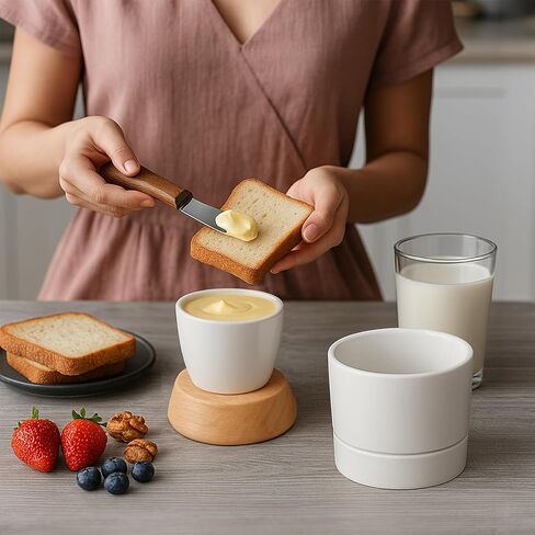 French Butter Dish,Samseel Porcelain Butter Crock with Water Line and Thick Wooden Lid, a Countertop Butter Keeper for Spreadable,Matte Black in Saudi Arabia