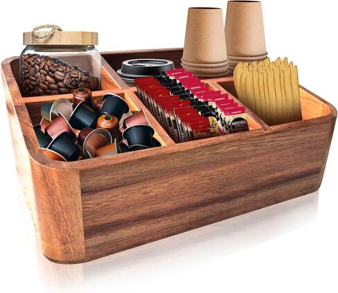 DSTuff Acacia Wood Coffee Station منظم لـ Confertop ، منظم الشاي وحامل ، Coffe Bar Caddy مع مقصورات متعددة للمنزل والمكاتب in Saudi Arabia