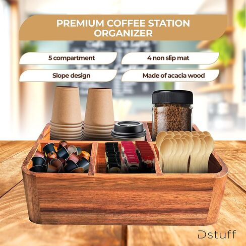 DSTuff Acacia Wood Coffee Station منظم لـ Confertop ، منظم الشاي وحامل ، Coffe Bar Caddy مع مقصورات متعددة للمنزل والمكاتب in Saudi Arabia