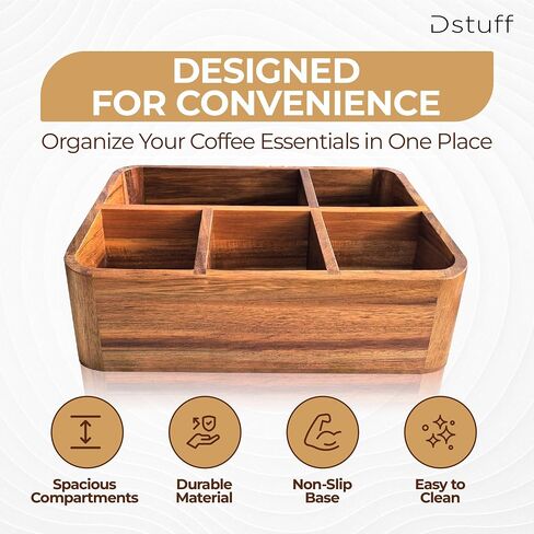 DSTuff Acacia Wood Coffee Station منظم لـ Confertop ، منظم الشاي وحامل ، Coffe Bar Caddy مع مقصورات متعددة للمنزل والمكاتب in Saudi Arabia