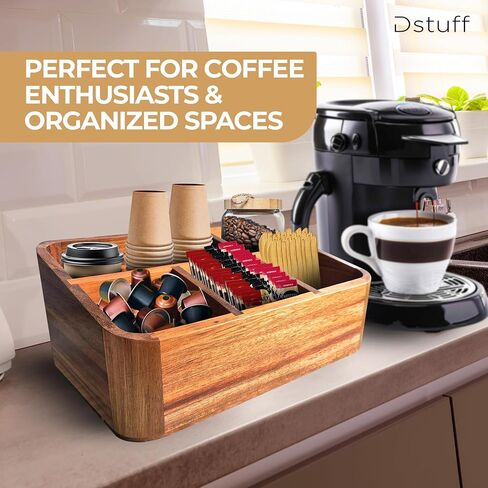 DSTuff Acacia Wood Coffee Station منظم لـ Confertop ، منظم الشاي وحامل ، Coffe Bar Caddy مع مقصورات متعددة للمنزل والمكاتب in Saudi Arabia