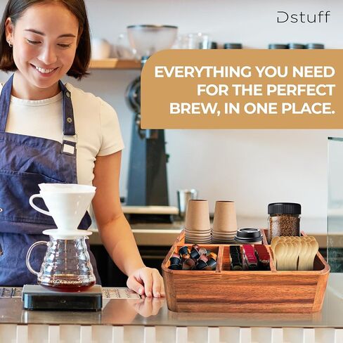 DSTuff Acacia Wood Coffee Station منظم لـ Confertop ، منظم الشاي وحامل ، Coffe Bar Caddy مع مقصورات متعددة للمنزل والمكاتب in Saudi Arabia