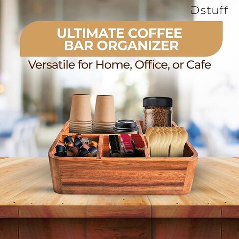 DSTuff Acacia Wood Coffee Station منظم لـ Confertop ، منظم الشاي وحامل ، Coffe Bar Caddy مع مقصورات متعددة للمنزل والمكاتب in Saudi Arabia
