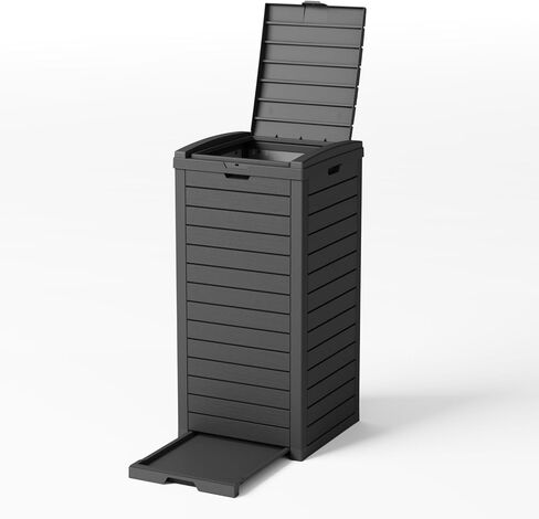 31 Gallon Outdoor Trash Can, Waterproof Trash Can Cabinet for Outside, Resin Garbage Bin with Lid and Drip Tray for Easy Cleaning for Patios, Kitchens, and Outdoor Entertaining（Black） in Saudi Arabia