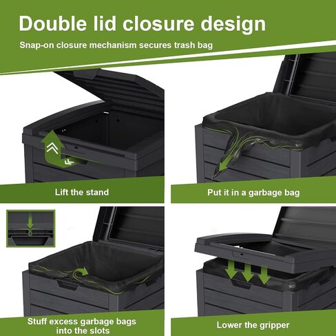 31 Gallon Outdoor Trash Can, Waterproof Trash Can Cabinet for Outside, Resin Garbage Bin with Lid and Drip Tray for Easy Cleaning for Patios, Kitchens, and Outdoor Entertaining（Black） in Saudi Arabia